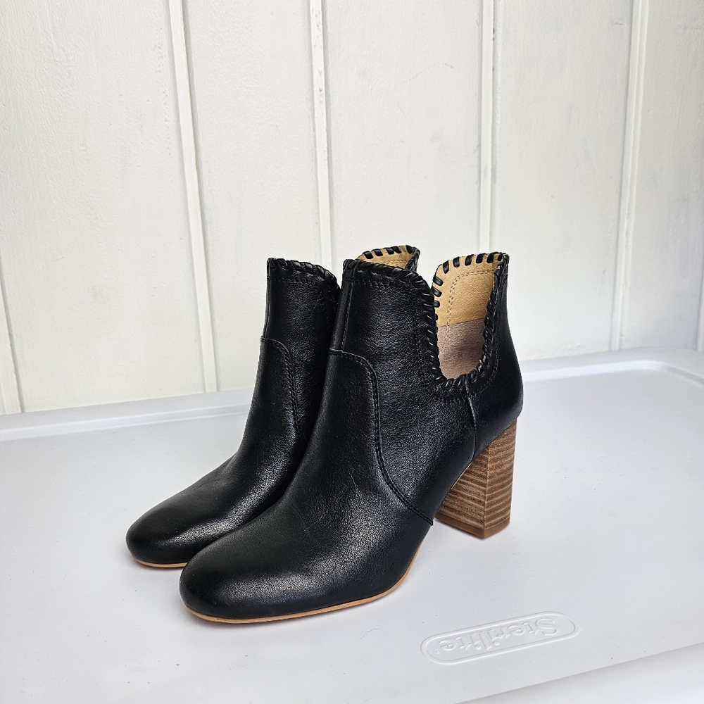 Nwob Lucky Brand Lk SIVYA Black Tan Leather Ankle Booties 5.5 - Picture 13 of 13